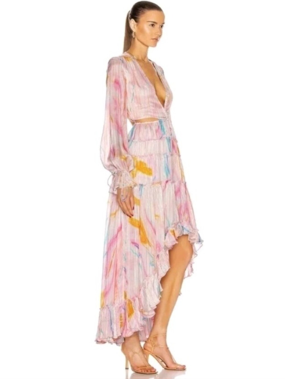 ROCOCO SAND Davina High Low Metallic Watercolor Dress Med-Retail $540-revolve